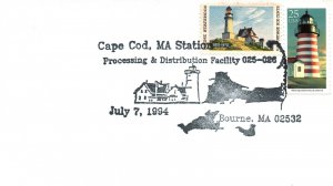 SPECIAL PICTORIAL POSTMARK CANCEL LIGHTHOUSE SERIES CAPE COD PROCESSING 1994
