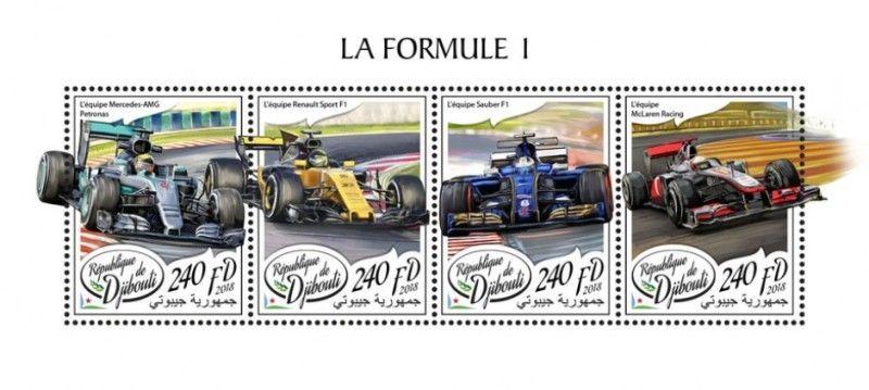 Djibouti - 2018 Formula 1 Cars - 4 Stamp Sheet - DJB18115a