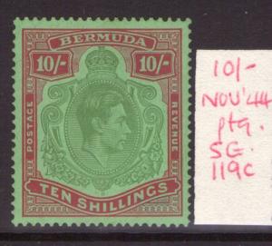 BERMUDA GEORGE VI 10/- SG119c Nov. 44 ptg lightly hinged