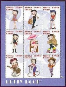 Sierra Leone 2000 - Betty Boop - Sheet of 9 Stamps - Scott #2288 - MNH