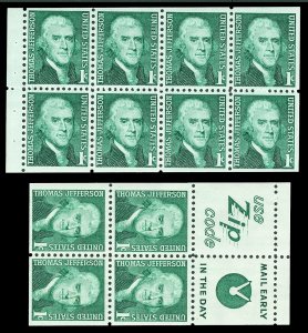 Scott 1278 1c Booklet Panes of 4 & 8 Mint VF NH Shiny Gum