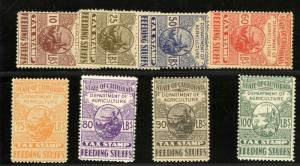 CALIFORNIA FEEDING TAX Stamps # 10LB TO 100LB XF OG NH Set Of 8