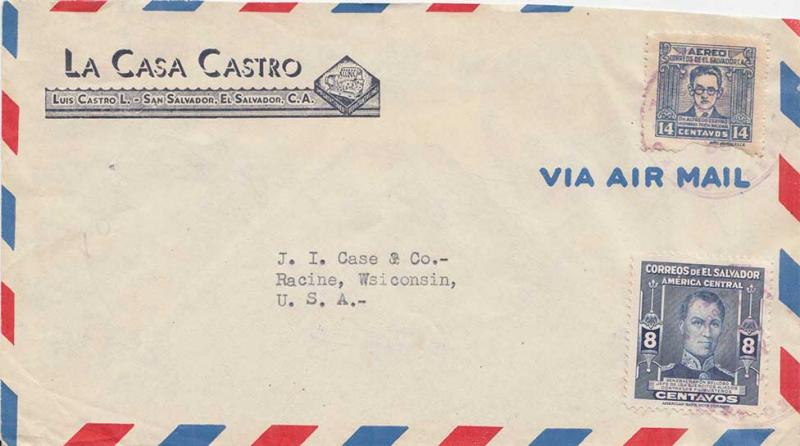 Salvador 8c Belloso and 14c Espino c1946 San Salvador, El Salvador Airmail to...