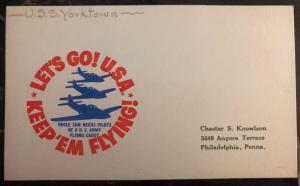 1941 USA NAVY Dept USS Yorktown Stampless Postcard Cover To Philadelphia PA
