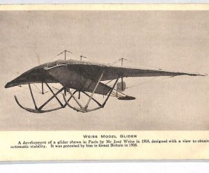 GB PIONEER AVIATION Postcard GLIDER *WEISS MODEL* (1905) Unused {ex Slater}PG2