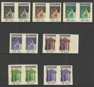 Ecuador, Scott #C474, C479,  7 Trial Color Proofs, Pairs, N.H., Quito Art