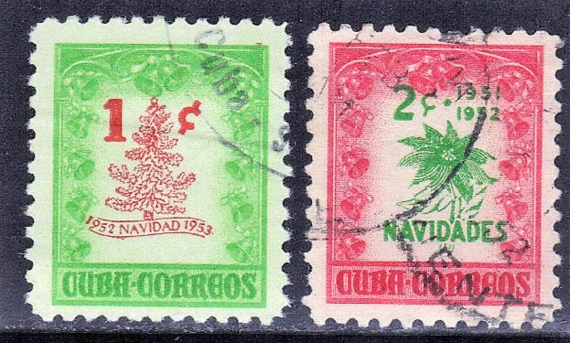 CUBA  SC#  470+498  USED CHRISTMAS   1951-52  SEE SCAN