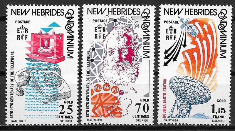 1976 French New Hebrides Sc224-6 First Telephone call 100th Anniv. C/S MNH