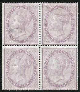 SGF6 Penny Reddish lilac Postal fiscal mint block of four