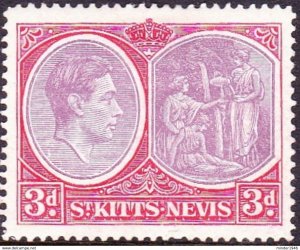 ST KITTS-NEVIS 1949 KGV 3d Rose Lilac & Bright Scarlet SG73f MH