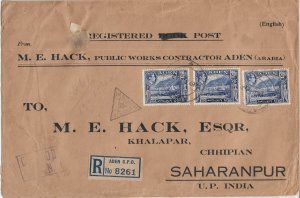 Aden to Saharanpur, India 1942 Registered Dual Censored (C5446)