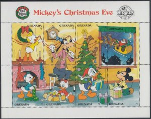 GRENADA Sc# 1661 DISNEY SHEET 8 DIFF CELEBRATING XMAS 1988 & MICKEY's 60th ANN