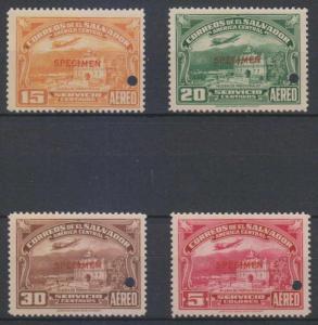 EL SALVADOR 1937 CHURCH & PLANE Sc C54-C55, C57 & C60 PERF PROOFS + SPECIMEN 