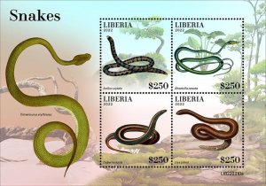 LIBERIA - 2022 - Snakes - Perf 4v Sheet - Mint Never Hinged