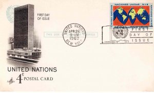 United Nations 1963 FDC Sc UX3 Artcraft Cachet UN First Day Cover Postal Card