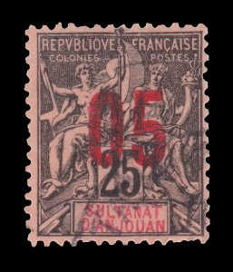 FRENCH ANJOUAN 1912 SCOTT 24. USED VF