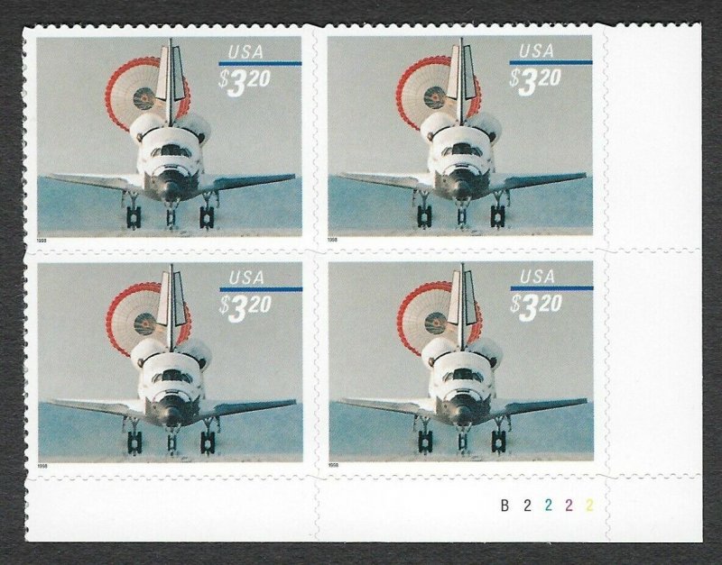 U.S. #3261 SPACE SHUTTLE PLATE BLOCK  MINT, VF, NH-PRICED AT FACE VALUE + 10%