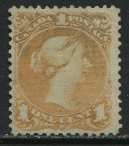 Canada QV 1868 1 cent yellow orange Large Queen unused no gum