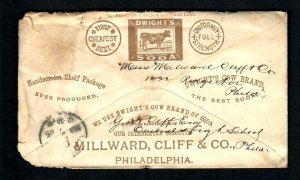 PH69 1885 Phil. Pa. Cover Letter Full Advt. Cow Dwights Soda, Millard Cliff & Co