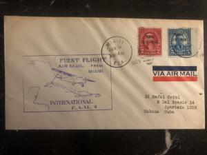 1929 Miami FL USA First Flight airmail cover FFC to Habana Cuba FAM 6