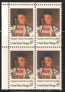 US #1364 MNH Top Left Corner Block.   Chief Joseph