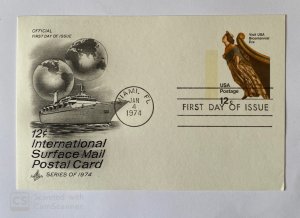 US, POSTAL CARDS  12C INTERNATIONAL SURFACE MAIL POSTAL CARD  1974 MIAMI FL , 