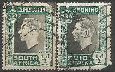 SOUTH AFRICA, 1937, used 1/2p George VI, Scott 74a-b