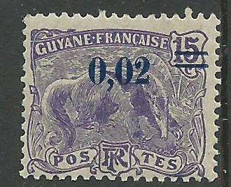 Fr. Guiana # 95  Great Anteater  02c on 15c Surcharge  (1) Unused