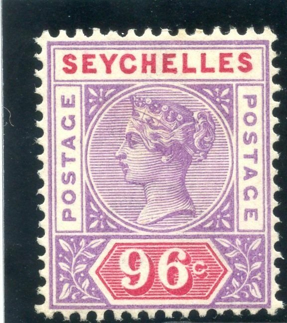 Seychelles 1890 QV 96c mauve & carmine MLH. SG 8. Sc 18.