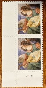 US # 4477 Angel with Lute vertical pair w/ plate # 44c 2010 Mint NH