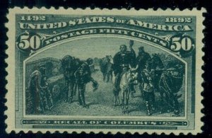 US #240, 50¢ Columbian, unused no gum, very strong color, VF, Scott for ng $200