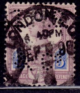 Great Britain, 1887-92, Queen Victoria, 5p, sc#118, perfin. used