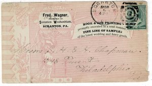 1889 Scranton, Penn. cancel on ad cover for book & job printring