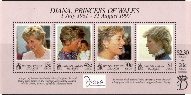 Thematic stamps BR.VIRGIN IS 1998 DIANA SHEETLET OF 4 mint