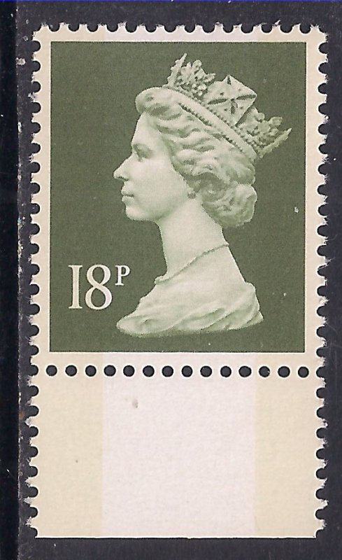 GB 1988 QE2 18p Olive Grey Machin Umm 2 band Litho Ex DX 9 SG X1010 ( K1027 )