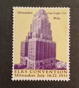 1933 ELKS CONVENTION Milwaukee Wisconsin Poster Cinderella Stamp MNH OG z1949