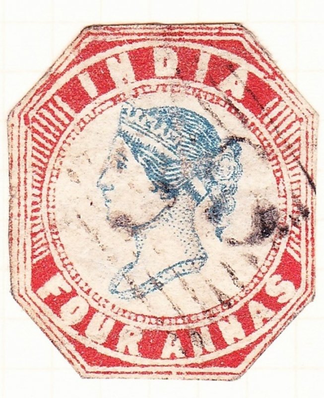 INDIA 1855 4A Deep Blue & Red Die III SG22 Used