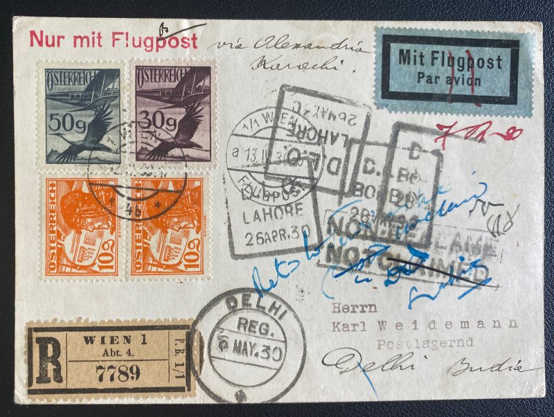 1930 Vienna Austria Postcard Airmail Cover  To Delhi India Dead Letter Office