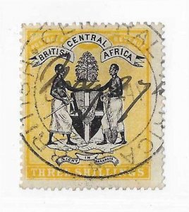 British Central Africa Sc #38 3sh yellow and black used with CDS VF