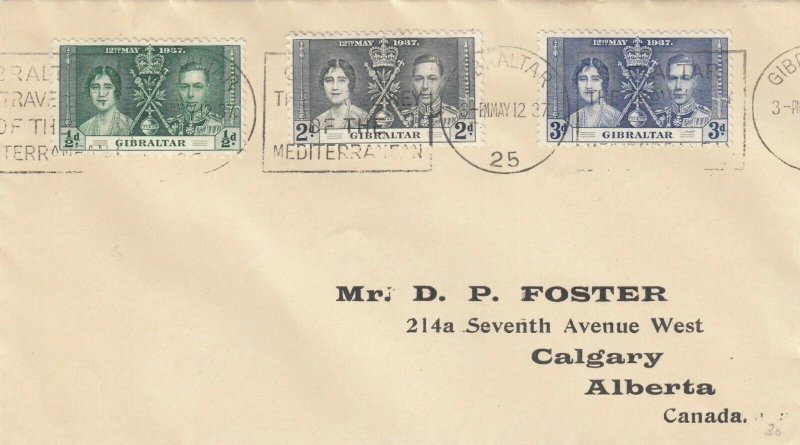 Gibraltar Scott 104-6 FDC - 1937 Coronation Issue