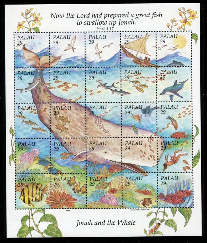 Palau 321 Book of Jonah and the Whale Biblical Story Stamp Sheet 1993 MNH 