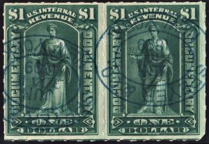 R173 $1.00 Documentary Stamp: Horizontal Pair (1898) Circular Date Stamped