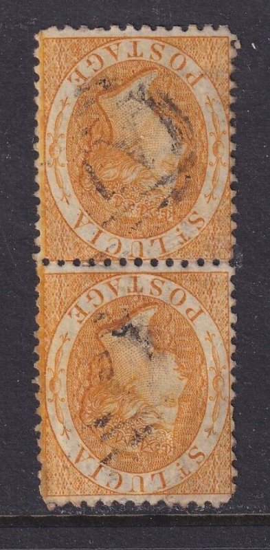 St. Lucia, Scott 8 var (SG 12x), used pair, Watermark Inverted, top stamp crease