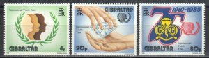 Gibraltar Stamp 478-480  - Intl Youth Year & Girl Guides