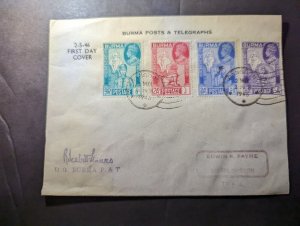 1946 Burma First Day Cover FDC Rangoon to Salem OR USA Edwin R Payne