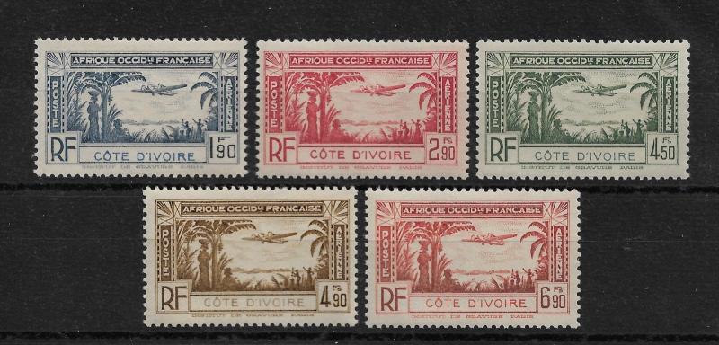 Ivory Coast 1940,Air Mail Omnibus,Scott # C1-C5,VF MNH**OG (FR-1)