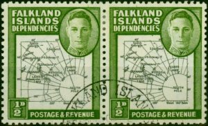 Falkland Island Dep 1946 1/2d Black & Green SGG1a 'Gap in 80th Parallel' V.F....