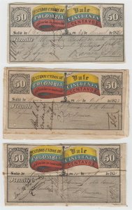 COLOMBIA 1870 INSURED LETTER STAMPS Sc G4-G5 SEVEN CUBIERTAS ON PIECES SCV$185++ 