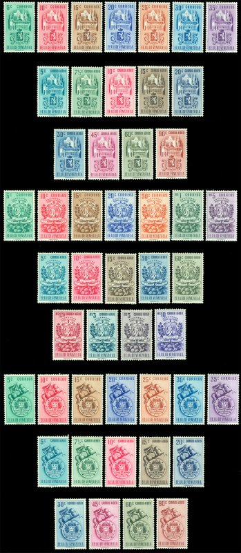 VENEZUELA 1951-54 Coat of Arms - complete issue - Sc# 464-631, C338-553 mint MLH