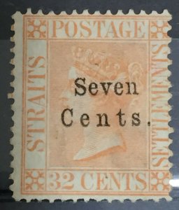 MALAYA 1879 STRAITS SETTLEMENTS QV 7c on 32c CC MNG SG#21 M2793